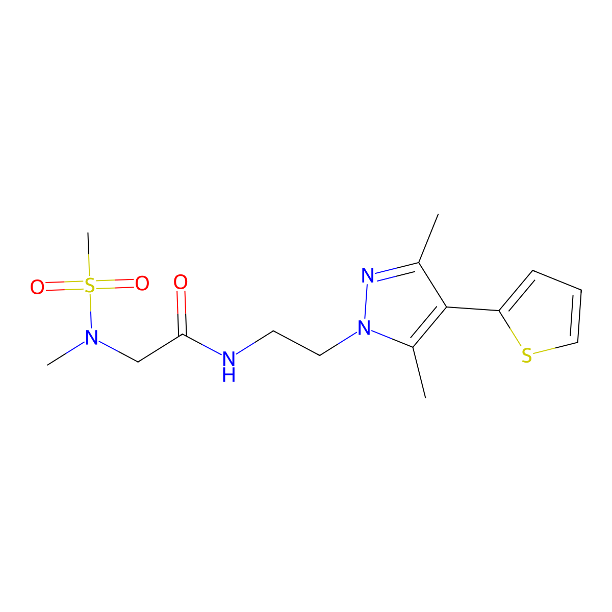 N-{2-[3,5-dimethyl-4-(thiophen-2-yl)-1H-pyrazol-1-yl]ethyl}-2-(N-methylmethanesulfonamido)acetamide molecular structure, CAS 2034355-92-3