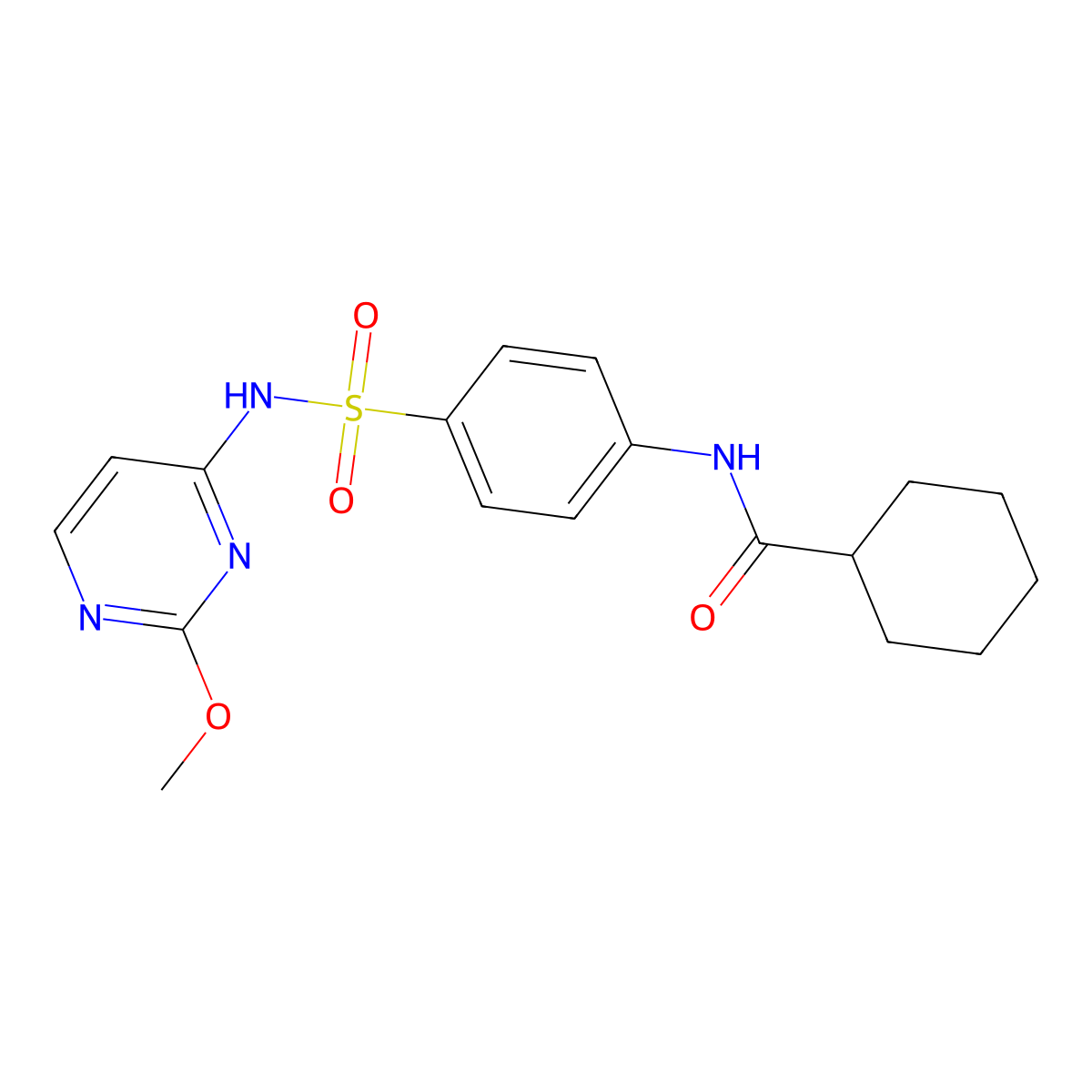 N-(4-(N-(2-methoxypyrimidin-4-yl)sulfamoyl)phenyl)cyclohexanecarboxamide molecular structure, CAS 2034355-94-5