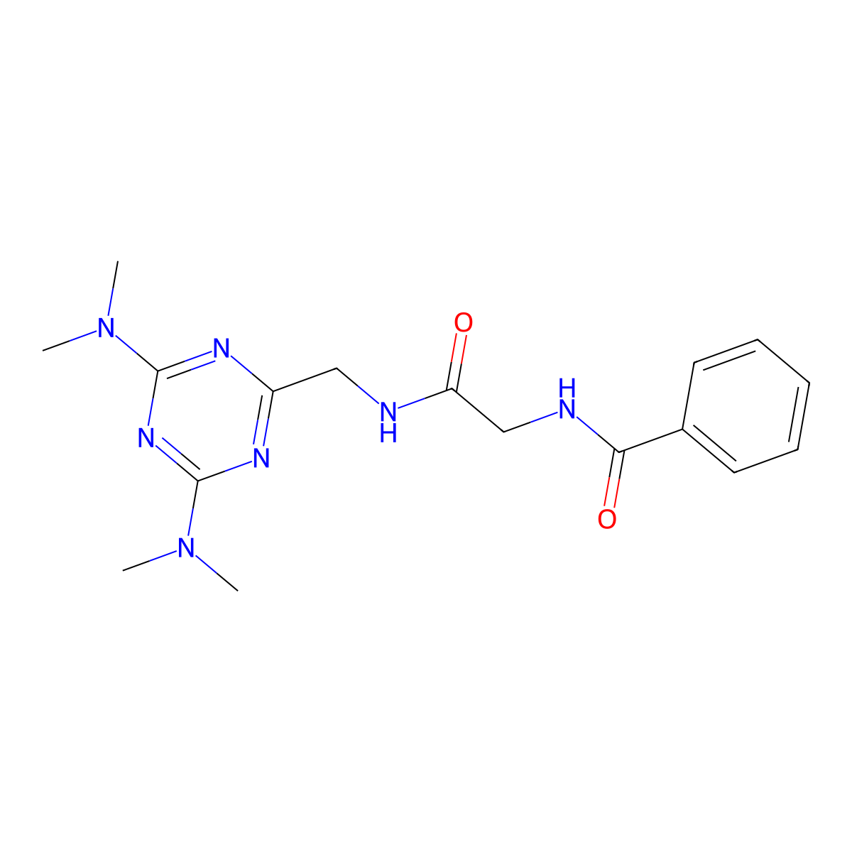 N-(2-(((4,6-bis(dimethylamino)-1,3,5-triazin-2-yl)methyl)amino)-2-oxoethyl)benzamide molecular structure, CAS 2034355-95-6