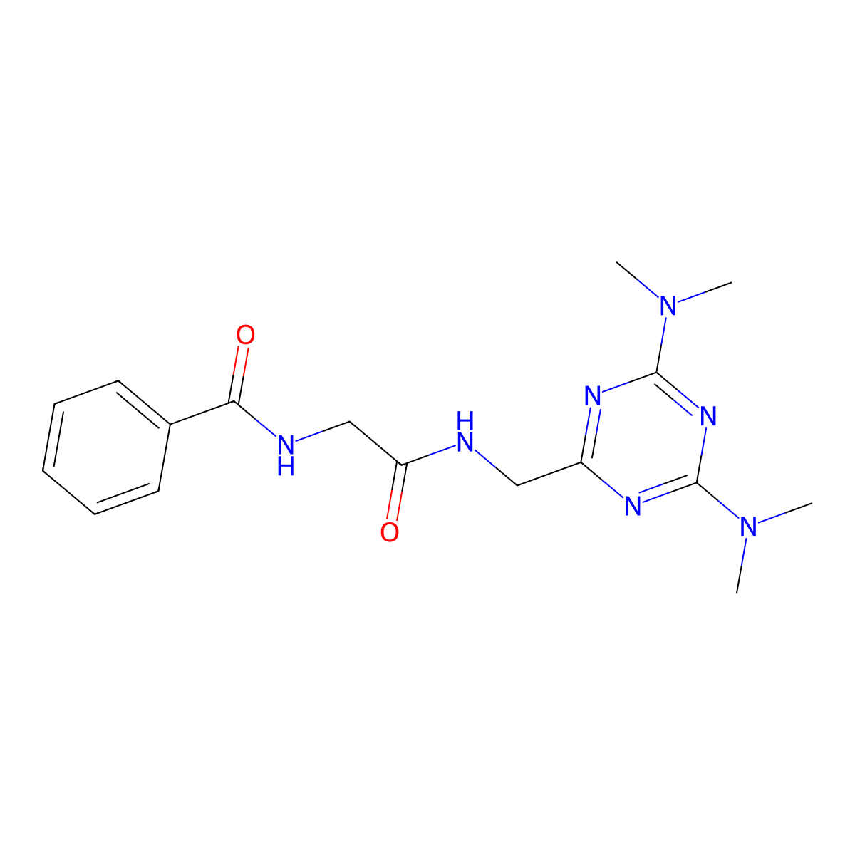 N-(2-(((4,6-bis(dimethylamino)-1,3,5-triazin-2-yl)methyl)amino)-2-oxoethyl)benzamide molecular structure, CAS 2034355-95-6