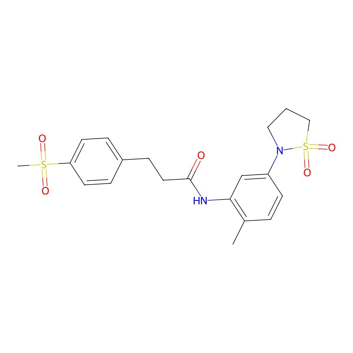 N-(5-(1,1-dioxidoisothiazolidin-2-yl)-2-methylphenyl)-3-(4-(methylsulfonyl)phenyl)propanamide molecular structure, CAS 2034356-00-6