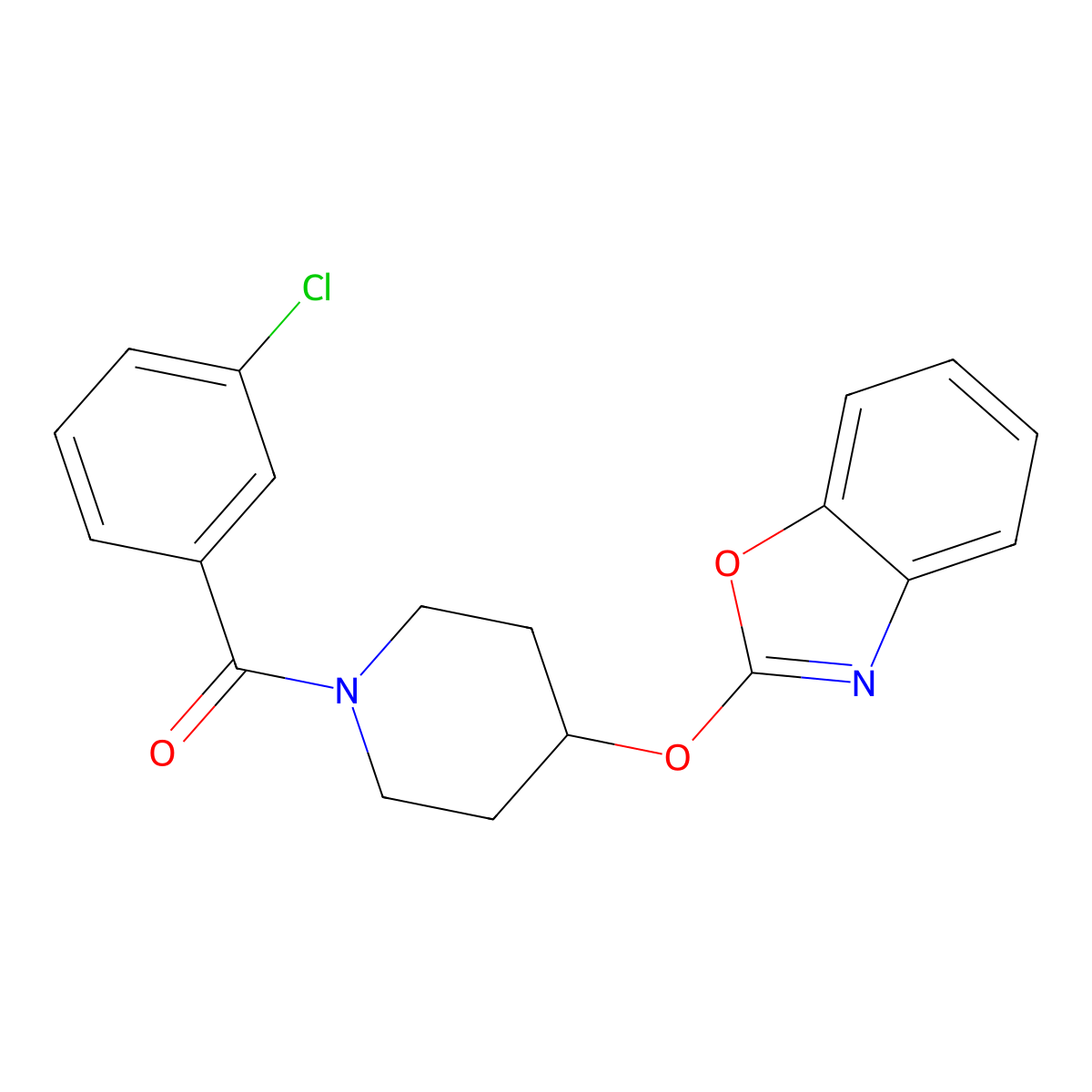 (4-(Benzo[d]oxazol-2-yloxy)piperidin-1-yl)(3-chlorophenyl)methanone molecular structure, CAS 2034356-05-1