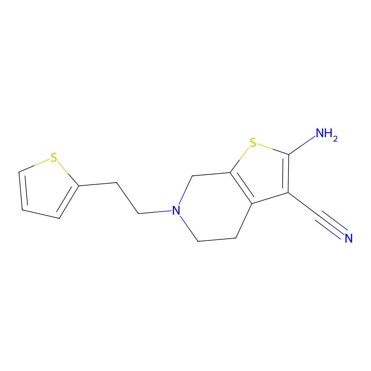 2-Amino-6-(2-(thiophen-2-yl)ethyl)-4,5,6,7-tetrahydrothieno[2,3-c]pyridine-3-carbonitrile molecular structure, CAS 2034356-08-4