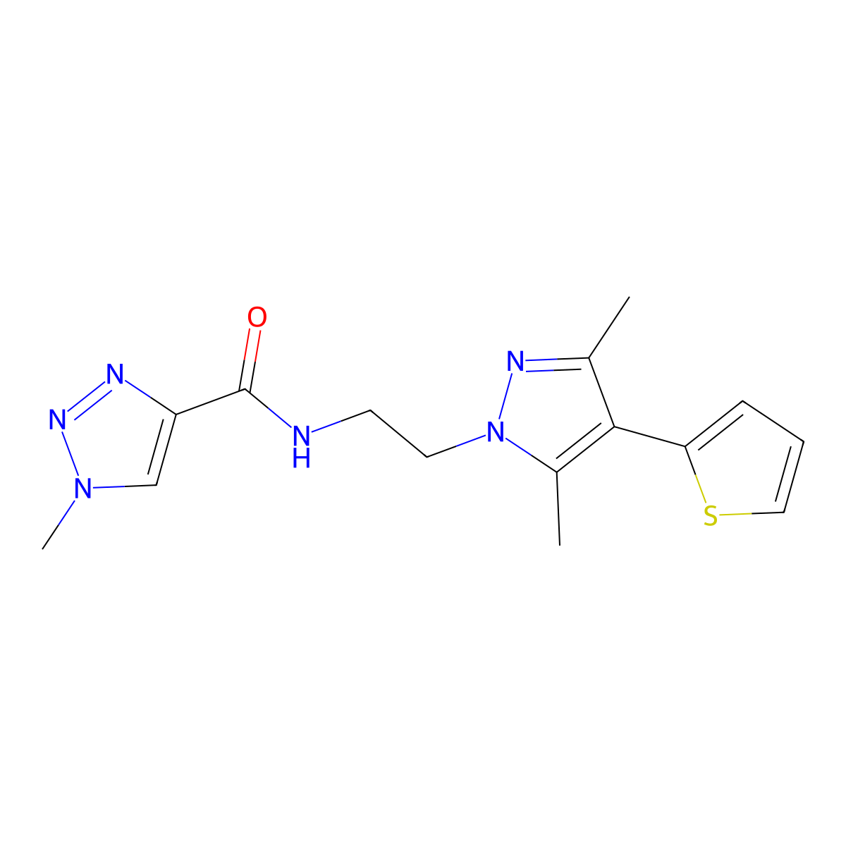 N-(2-(3,5-dimethyl-4-(thiophen-2-yl)-1H-pyrazol-1-yl)ethyl)-1-methyl-1H-1,2,3-triazole-4-carboxamide molecular structure, CAS 2034356-14-2