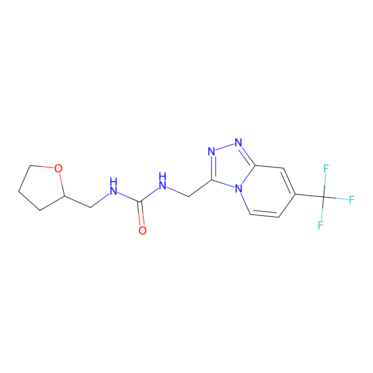 1-((Tetrahydrofuran-2-yl)methyl)-3-((7-(trifluoromethyl)-[1,2,4]triazolo[4,3-a]pyridin-3-yl)methyl)urea molecular structure, CAS 2034356-16-4