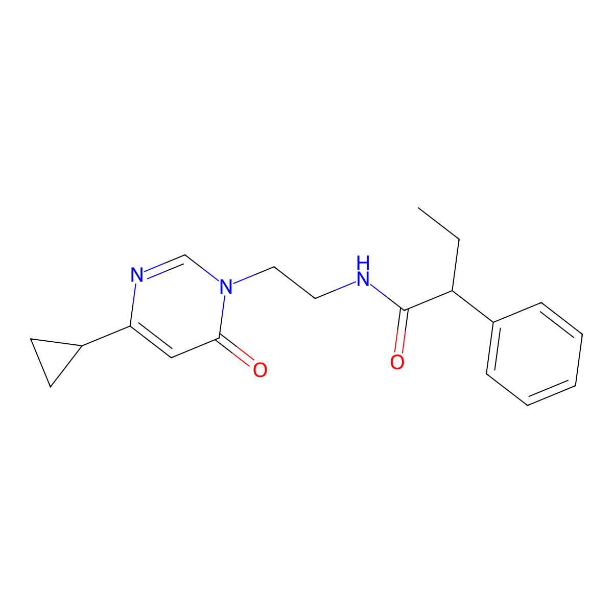 N-[2-(4-cyclopropyl-6-oxo-1,6-dihydropyrimidin-1-yl)ethyl]-2-phenylbutanamide molecular structure, CAS 2034356-19-7