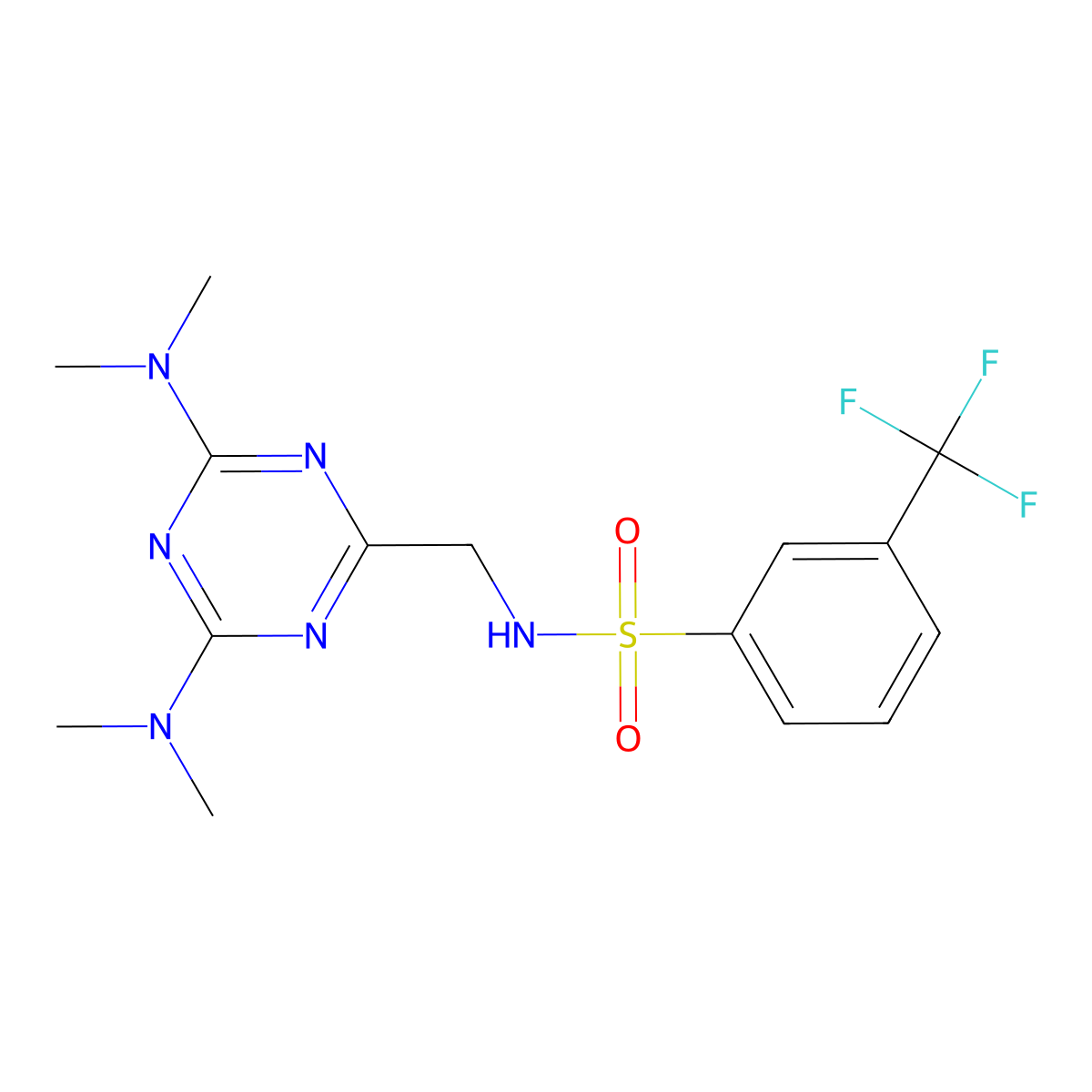 N-((4,6-bis(dimethylamino)-1,3,5-triazin-2-yl)methyl)-3-(trifluoromethyl)benzenesulfonamide molecular structure, CAS 2034356-20-0