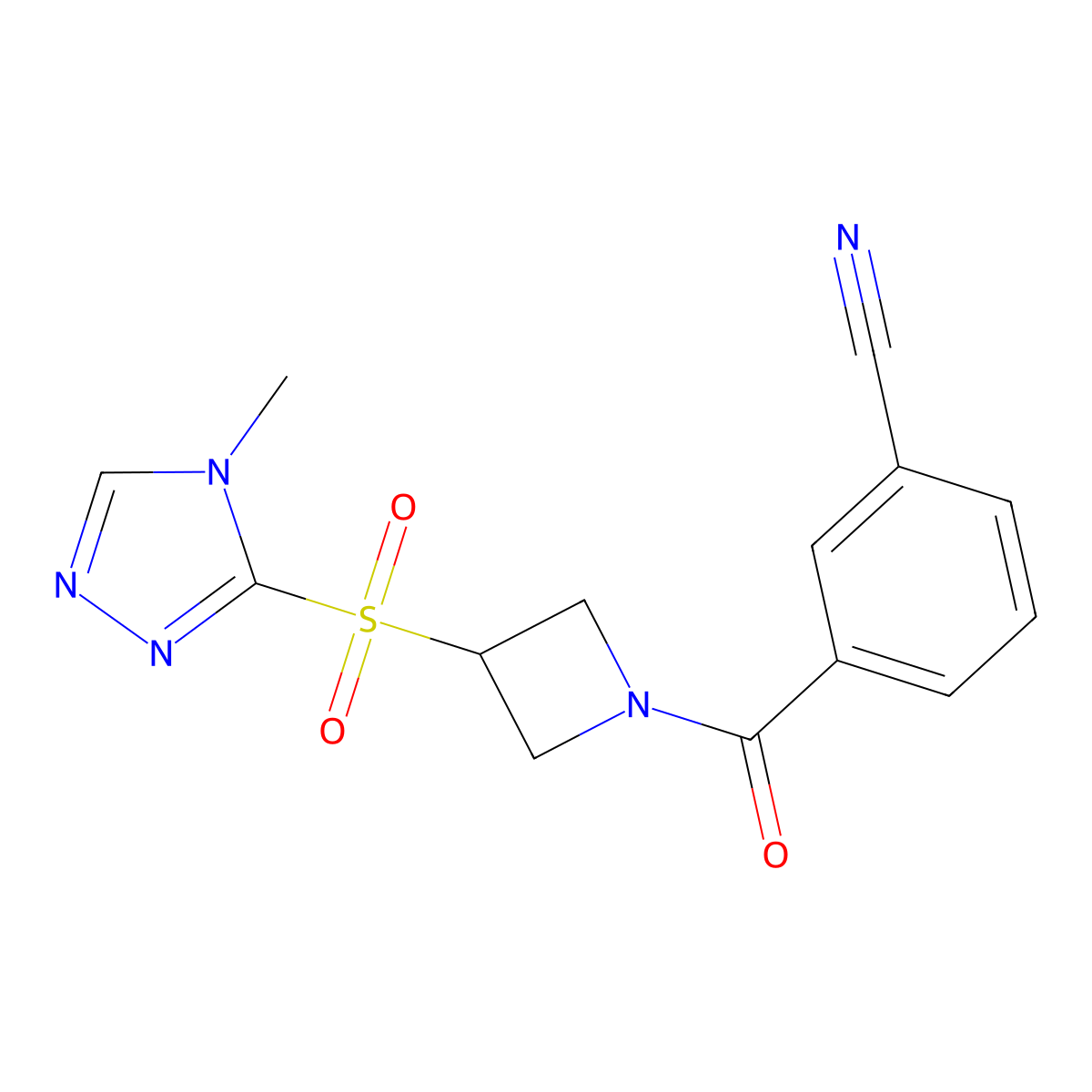 3-(3-((4-methyl-4H-1,2,4-triazol-3-yl)sulfonyl)azetidine-1-carbonyl)benzonitrile molecular structure, CAS 2034356-26-6