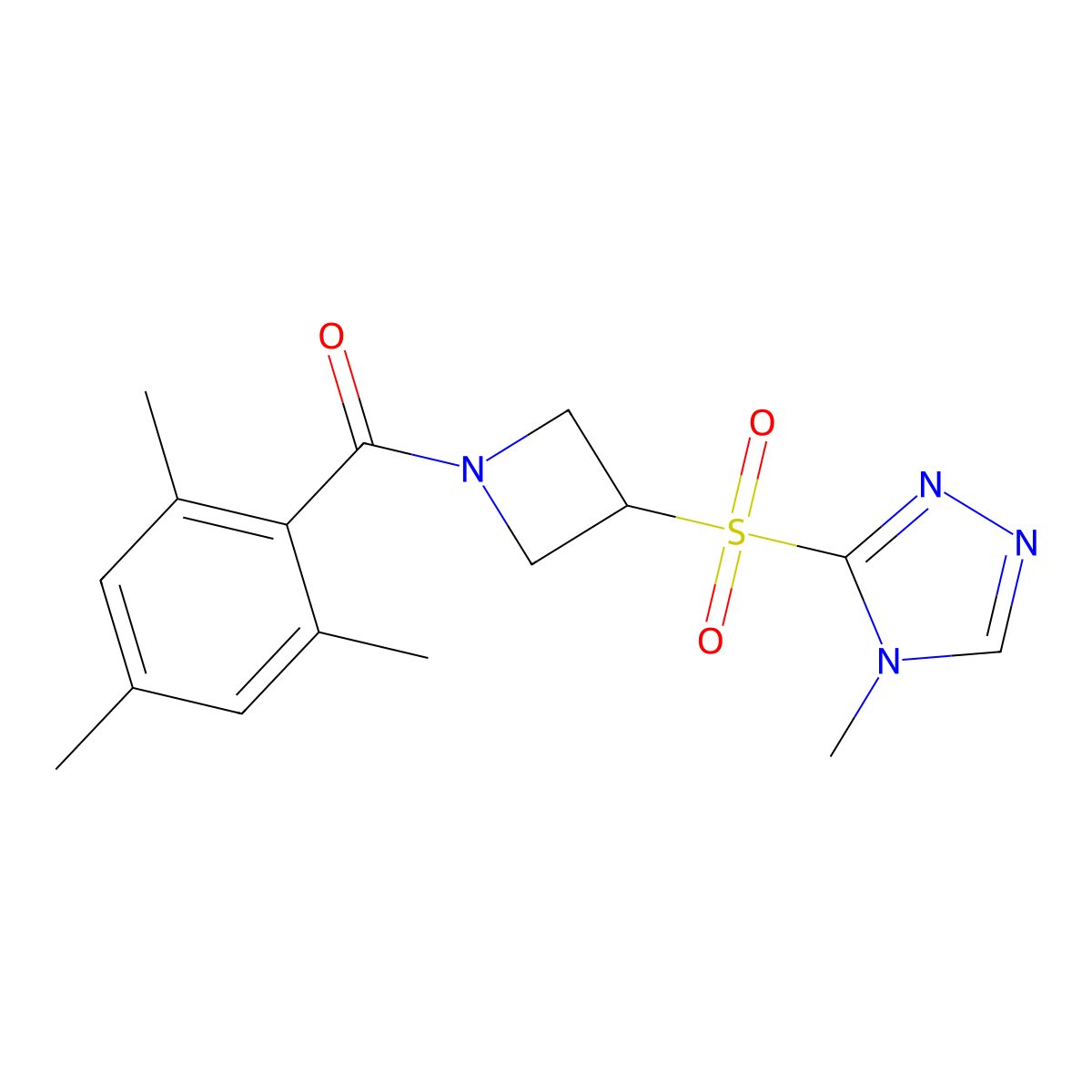 mesityl(3-((4-methyl-4H-1,2,4-triazol-3-yl)sulfonyl)azetidin-1-yl)methanone molecular structure, CAS 2034356-33-5