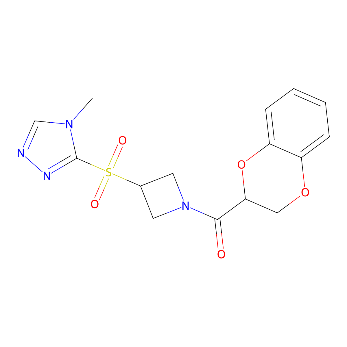 (2,3-dihydrobenzo[b][1,4]dioxin-2-yl)(3-((4-methyl-4H-1,2,4-triazol-3-yl)sulfonyl)azetidin-1-yl)methanone molecular structure, CAS 2034356-42-6