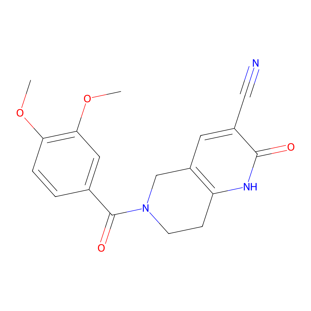 6-(3,4-Dimethoxybenzoyl)-2-oxo-1,2,5,6,7,8-hexahydro-1,6-naphthyridine-3-carbonitrile molecular structure, CAS 2034356-43-7