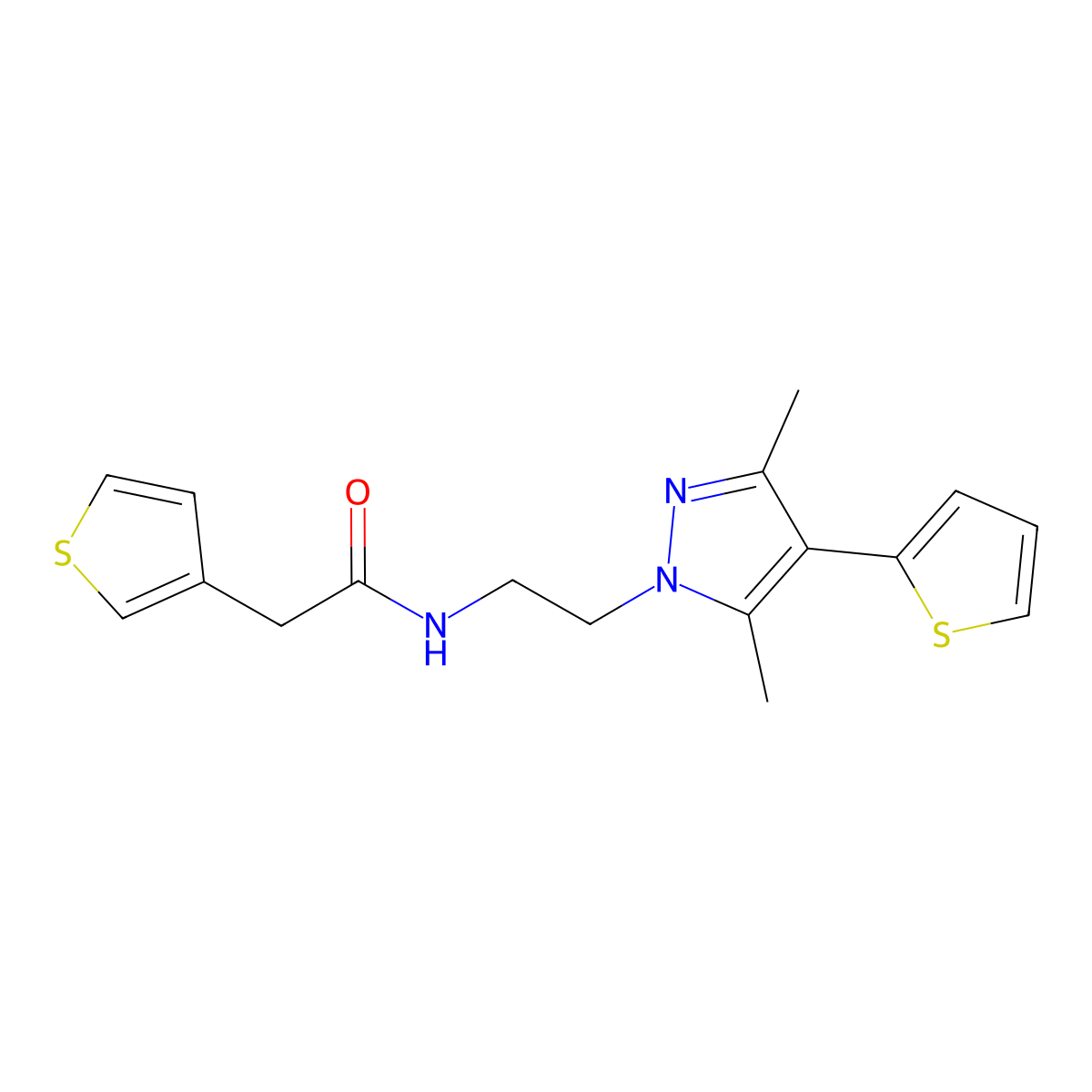 N-(2-(3,5-dimethyl-4-(thiophen-2-yl)-1H-pyrazol-1-yl)ethyl)-2-(thiophen-3-yl)acetamide molecular structure, CAS 2034356-44-8