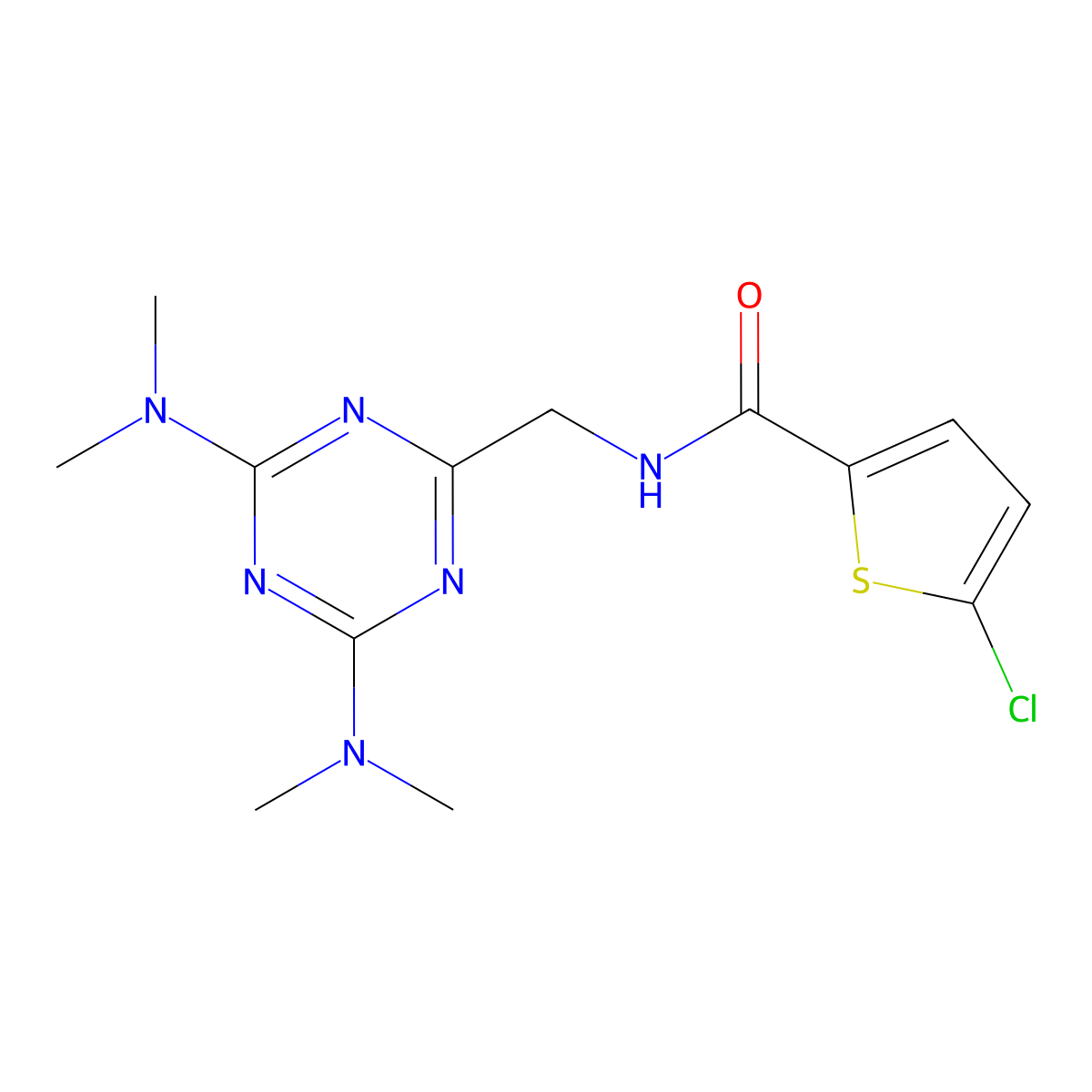 N-{[4,6-bis(dimethylamino)-1,3,5-triazin-2-yl]methyl}-5-chlorothiophene-2-carboxamide molecular structure, CAS 2034356-47-1