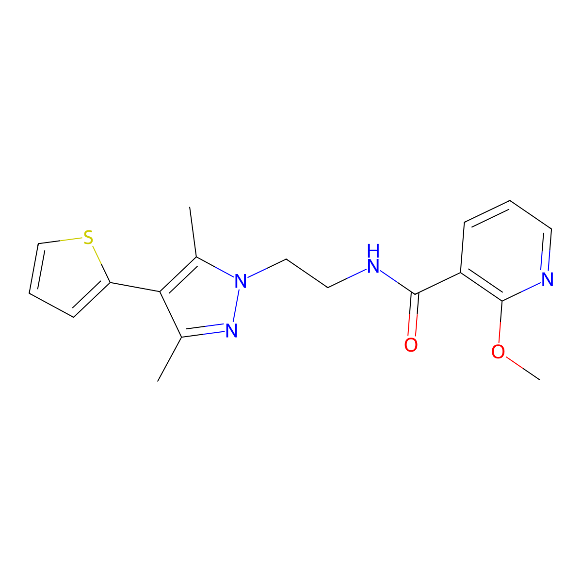 N-(2-(3,5-dimethyl-4-(thiophen-2-yl)-1H-pyrazol-1-yl)ethyl)-2-methoxynicotinamide molecular structure, CAS 2034356-49-3