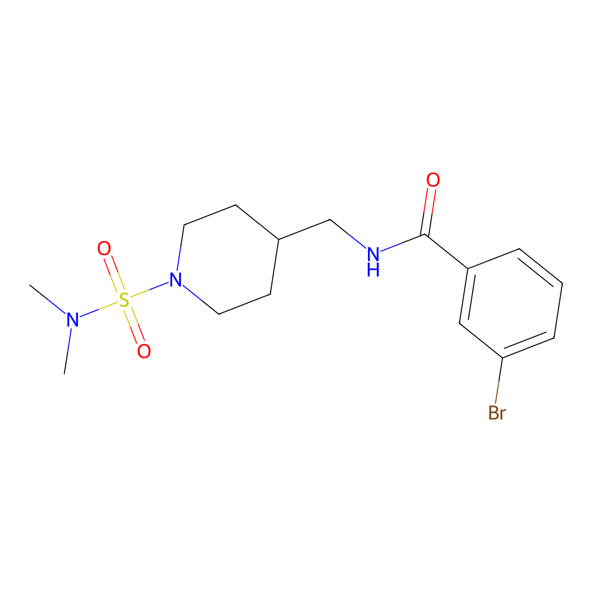 3-bromo-N-((1-(N,N-dimethylsulfamoyl)piperidin-4-yl)methyl)benzamide molecular structure, CAS 2034356-52-8