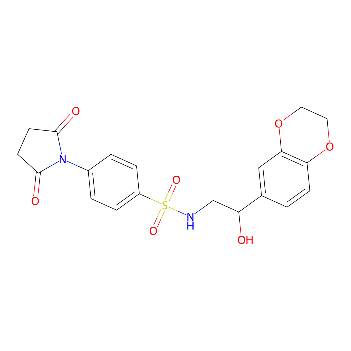 N-(2-(2,3-dihydrobenzo[b][1,4]dioxin-6-yl)-2-hydroxyethyl)-4-(2,5-dioxopyrrolidin-1-yl)benzenesulfonamide molecular structure, CAS 2034356-54-0