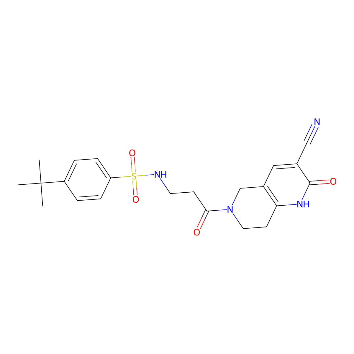 4-(tert-butyl)-N-(3-(3-cyano-2-oxo-1,2,7,8-tetrahydro-1,6-naphthyridin-6(5H)-yl)-3-oxopropyl)benzenesulfonamide molecular structure, CAS 2034356-55-1