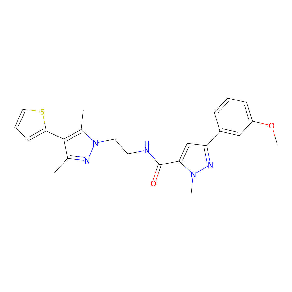 N-{2-[3,5-dimethyl-4-(thiophen-2-yl)-1H-pyrazol-1-yl]ethyl}-3-(3-methoxyphenyl)-1-methyl-1H-pyrazole-5-carboxamide molecular structure, CAS 2034356-56-2