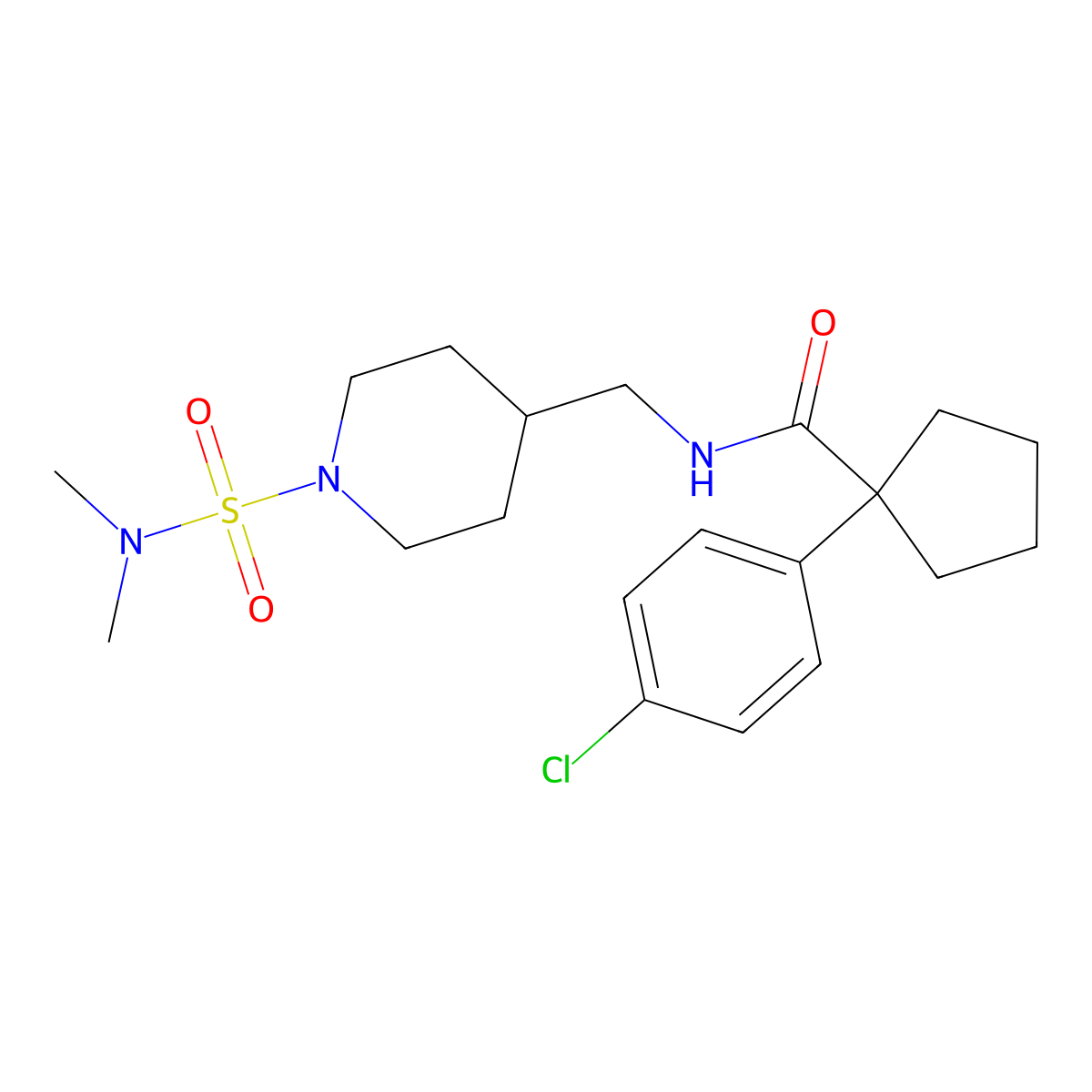 1-(4-chlorophenyl)-N-((1-(N,N-dimethylsulfamoyl)piperidin-4-yl)methyl)cyclopentanecarboxamide molecular structure, CAS 2034356-57-3