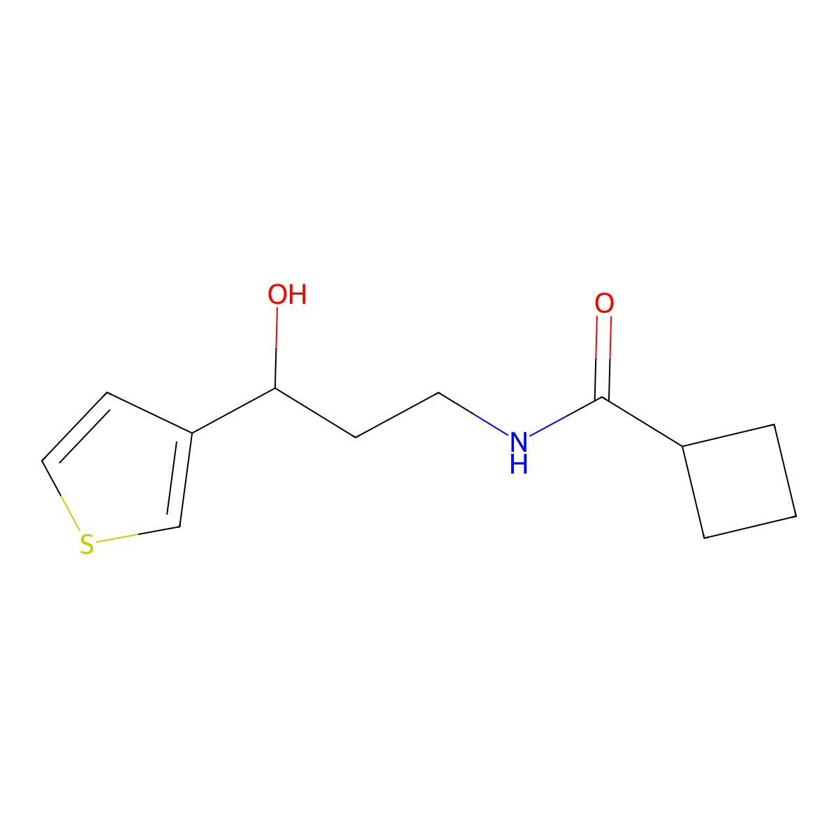 N-[3-hydroxy-3-(thiophen-3-yl)propyl]cyclobutanecarboxamide molecular structure, CAS 2034356-61-9