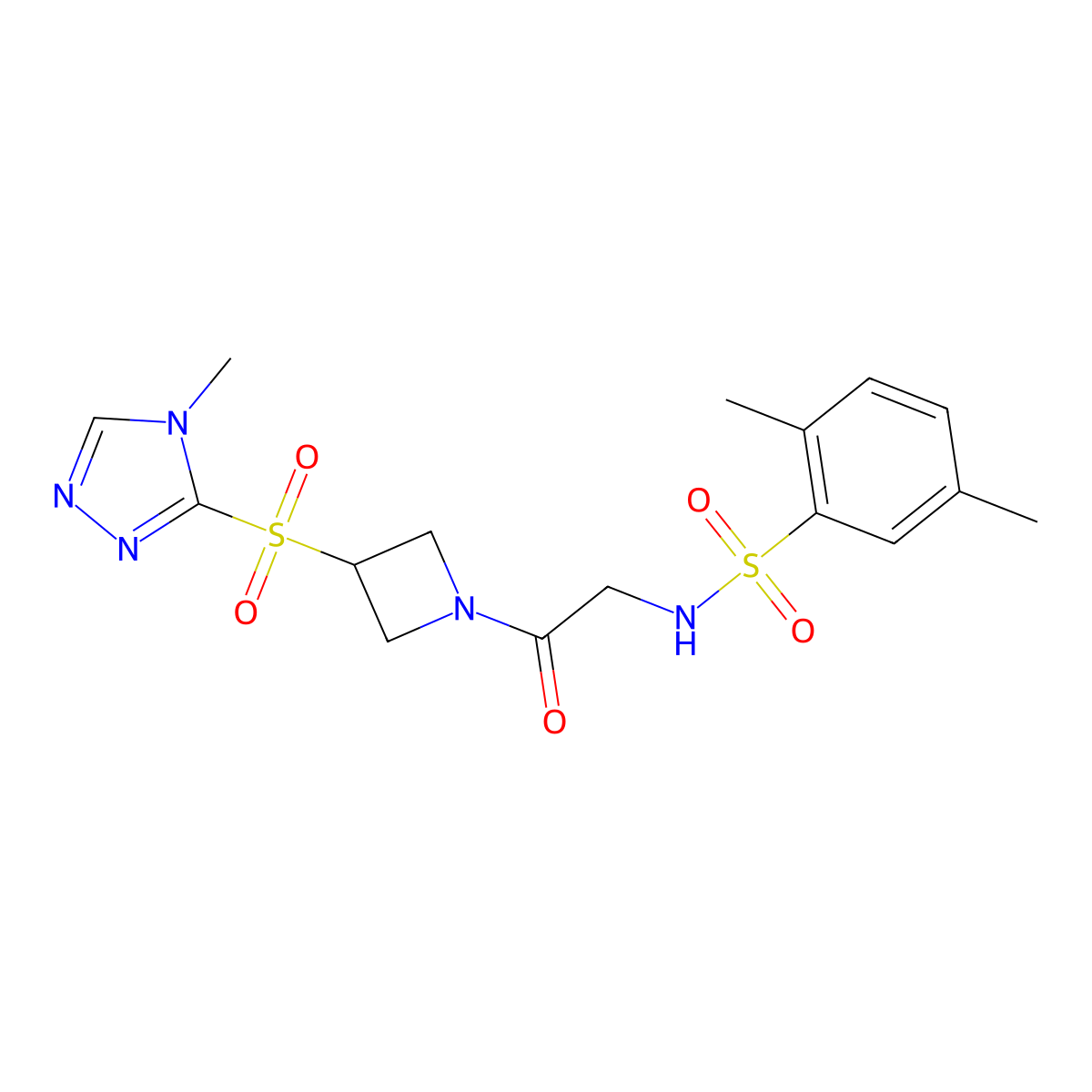 2,5-dimethyl-N-(2-(3-((4-methyl-4H-1,2,4-triazol-3-yl)sulfonyl)azetidin-1-yl)-2-oxoethyl)benzenesulfonamide molecular structure, CAS 2034356-62-0