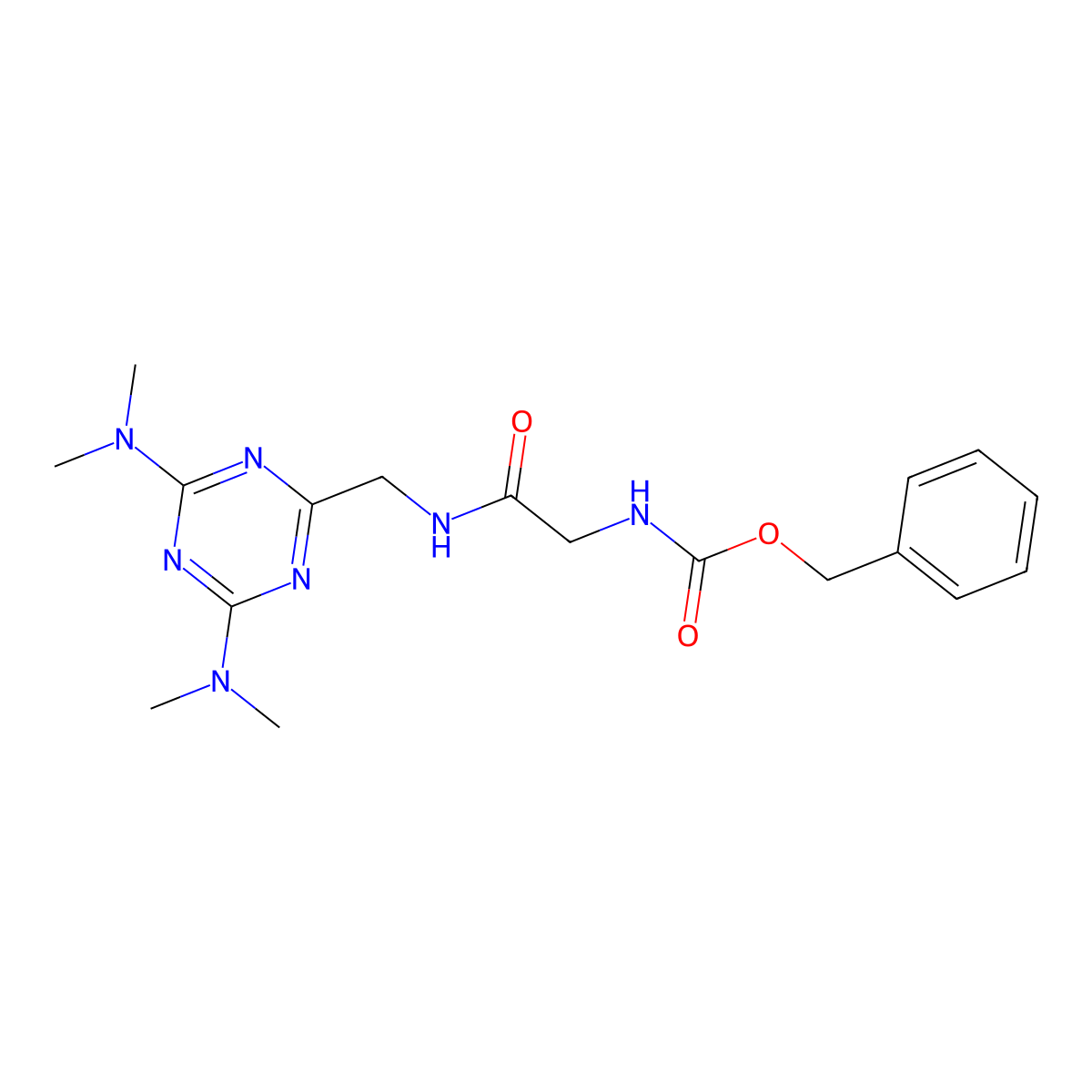 Benzyl (2-(((4,6-bis(dimethylamino)-1,3,5-triazin-2-yl)methyl)amino)-2-oxoethyl)carbamate molecular structure, CAS 2034356-65-3