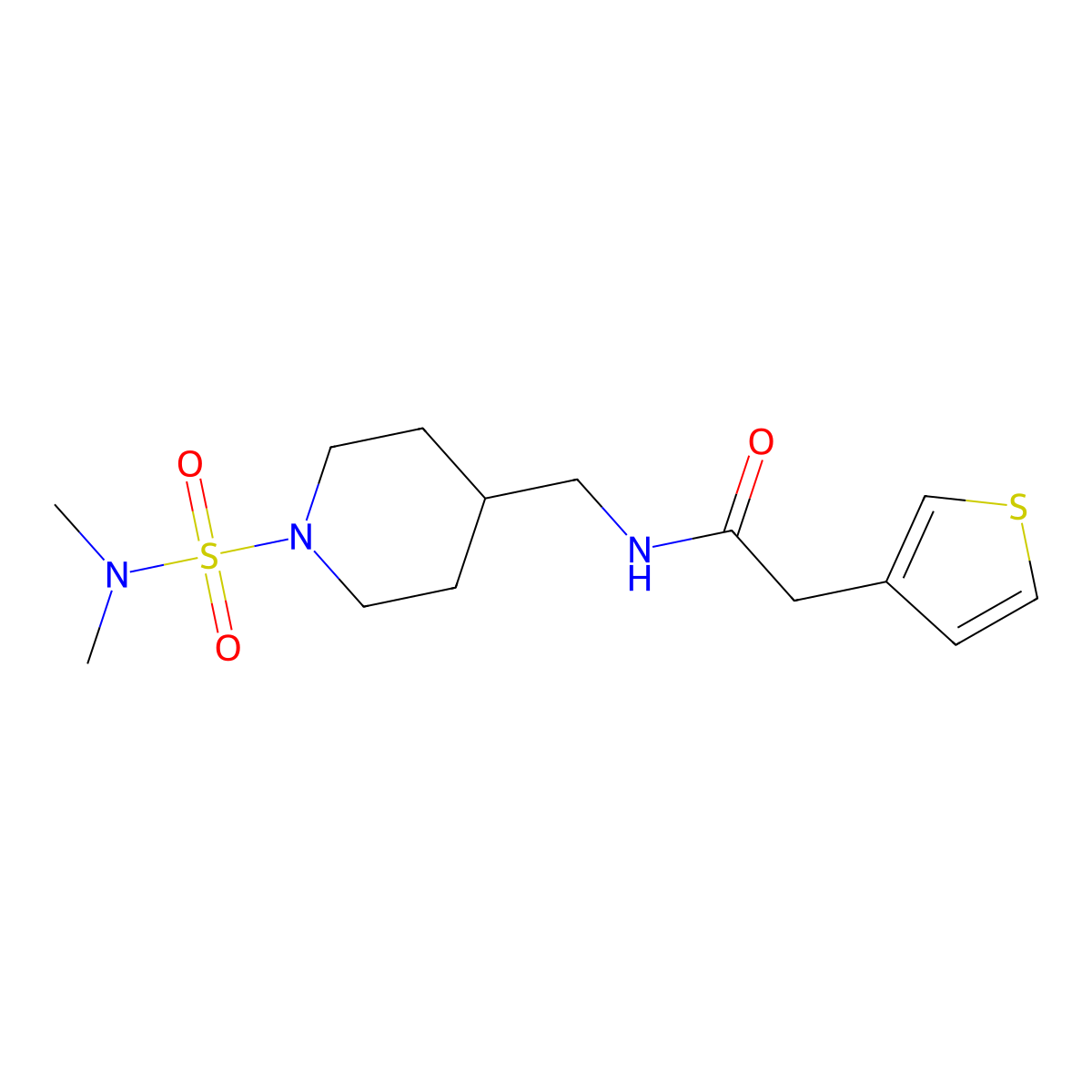 N-((1-(N,N-dimethylsulfamoyl)piperidin-4-yl)methyl)-2-(thiophen-3-yl)acetamide molecular structure, CAS 2034356-67-5