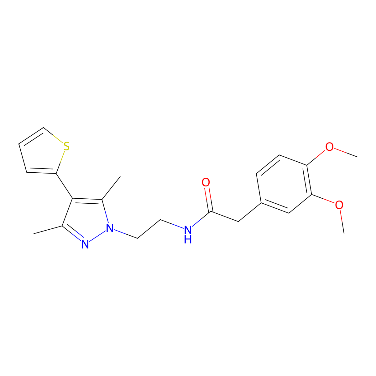 2-(3,4-dimethoxyphenyl)-N-{2-[3,5-dimethyl-4-(thiophen-2-yl)-1H-pyrazol-1-yl]ethyl}acetamide molecular structure, CAS 2034356-69-7