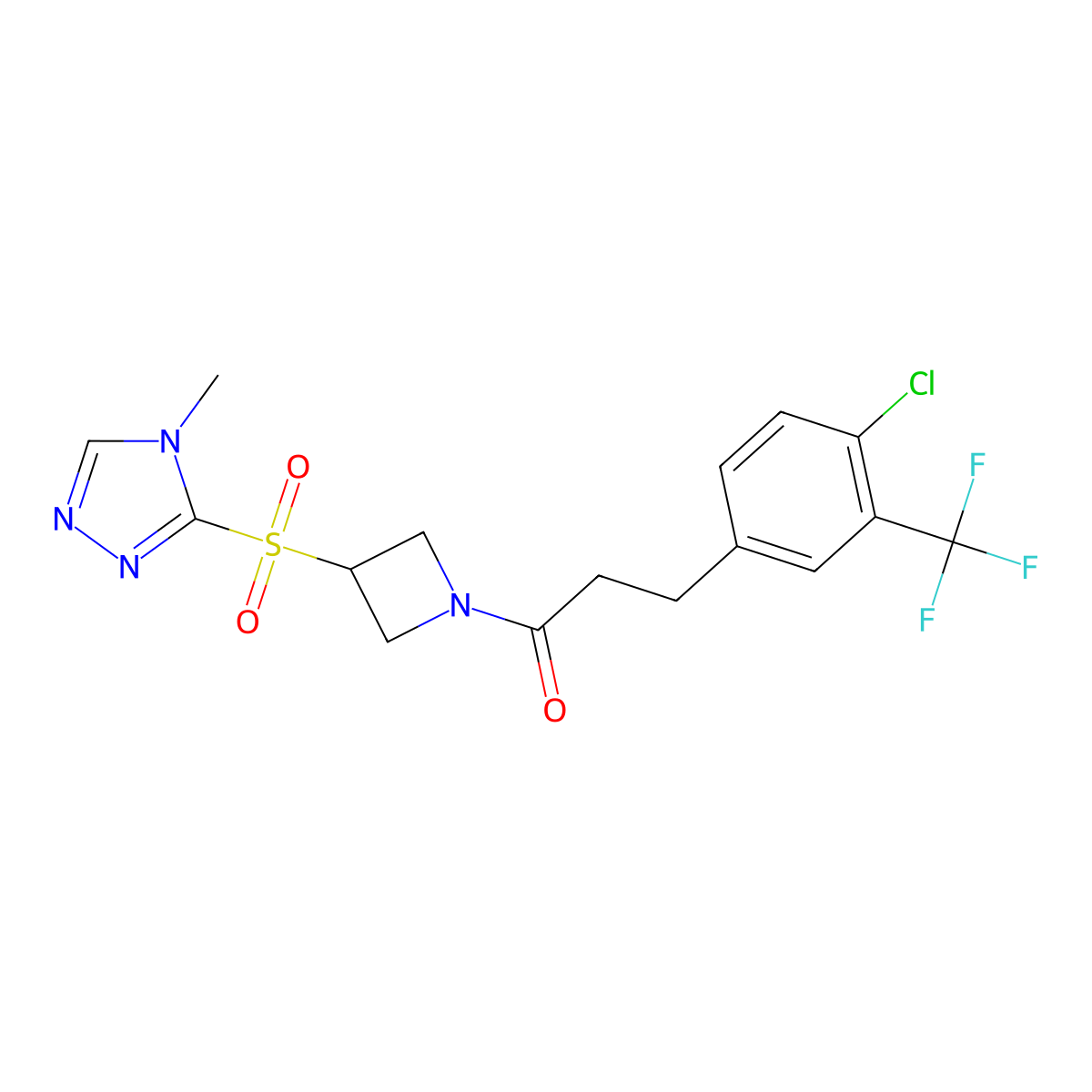 3-(4-chloro-3-(trifluoromethyl)phenyl)-1-(3-((4-methyl-4H-1,2,4-triazol-3-yl)sulfonyl)azetidin-1-yl)propan-1-one molecular structure, CAS 2034356-70-0