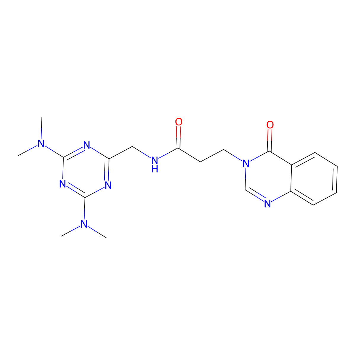 N-((4,6-bis(dimethylamino)-1,3,5-triazin-2-yl)methyl)-3-(4-oxoquinazolin-3(4H)-yl)propanamide molecular structure, CAS 2034356-71-1