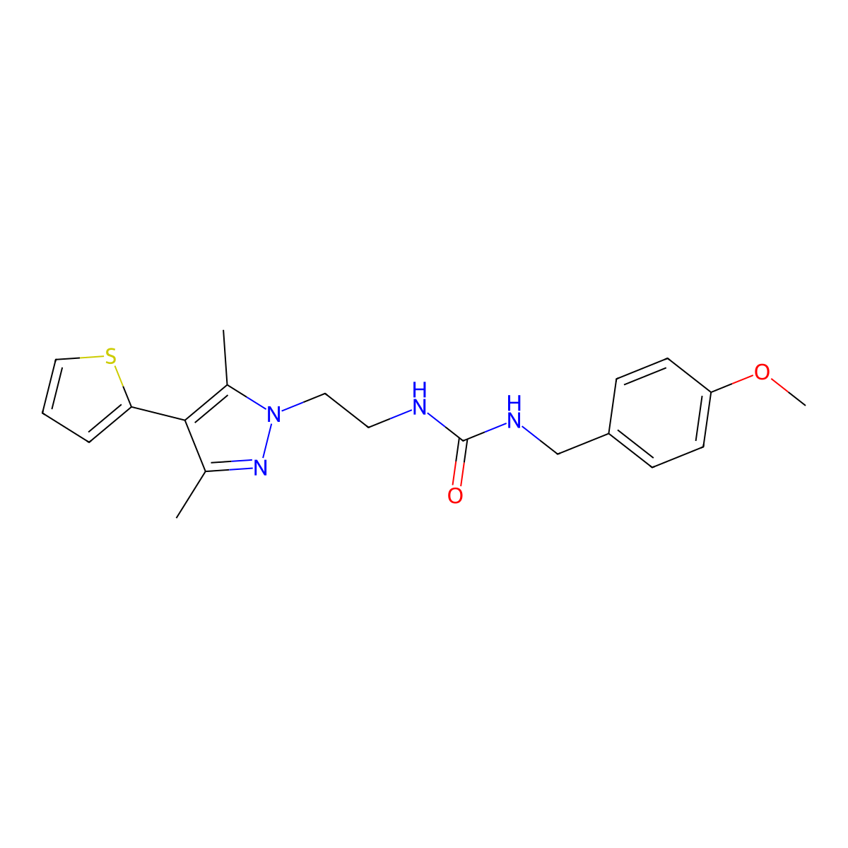 1-(2-(3,5-dimethyl-4-(thiophen-2-yl)-1H-pyrazol-1-yl)ethyl)-3-(4-methoxybenzyl)urea molecular structure, CAS 2034356-78-8