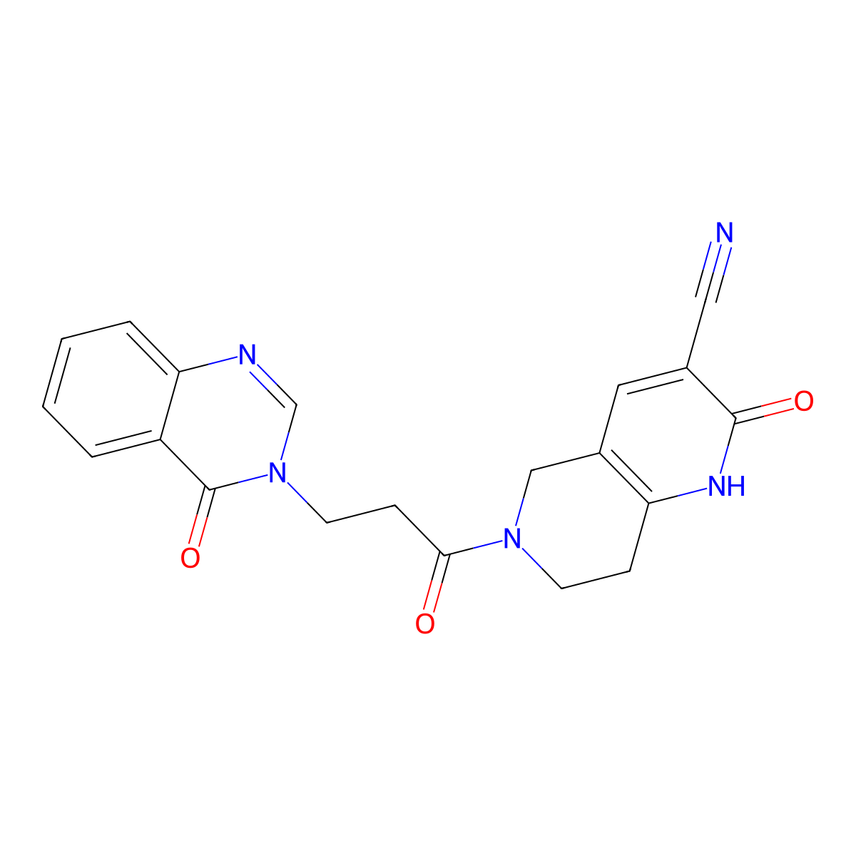 2-oxo-6-(3-(4-oxoquinazolin-3(4H)-yl)propanoyl)-1,2,5,6,7,8-hexahydro-1,6-naphthyridine-3-carbonitrile molecular structure, CAS 2034356-80-2