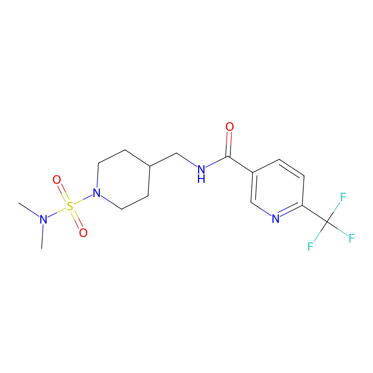 N-((1-(N,N-dimethylsulfamoyl)piperidin-4-yl)methyl)-6-(trifluoromethyl)nicotinamide molecular structure, CAS 2034356-82-4