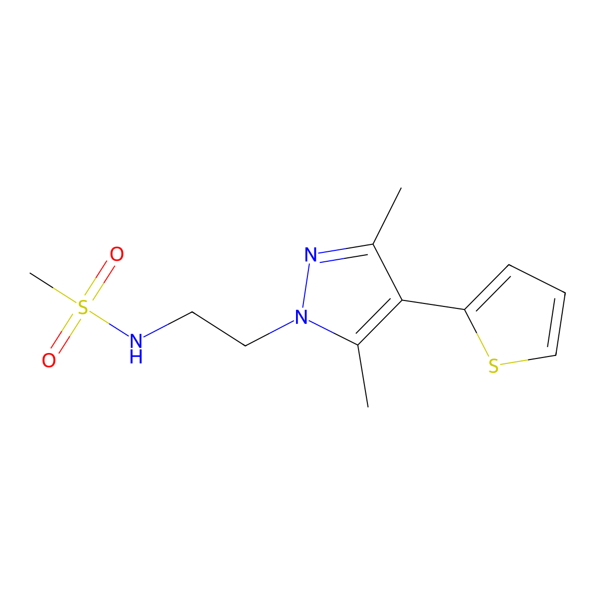 N-{2-[3,5-dimethyl-4-(thiophen-2-yl)-1H-pyrazol-1-yl]ethyl}methanesulfonamide molecular structure, CAS 2034356-83-5