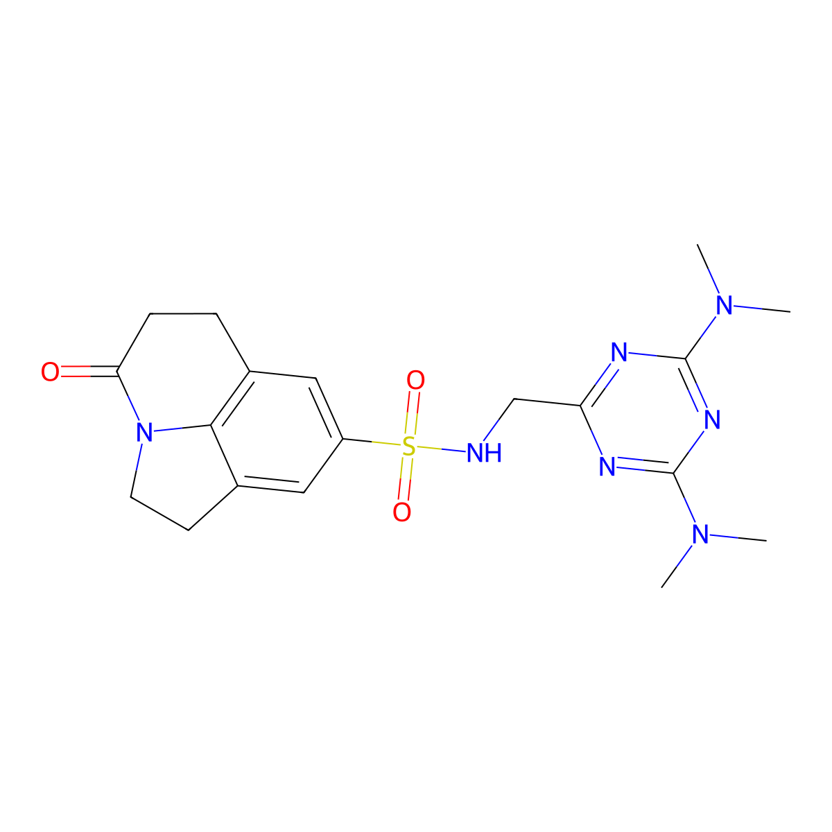 N-{[4,6-bis(dimethylamino)-1,3,5-triazin-2-yl]methyl}-11-oxo-1-azatricyclo[6.3.1.0^{4,12}]dodeca-4,6,8(12)-triene-6-sulfonamide molecular structure, CAS 2034356-84-6