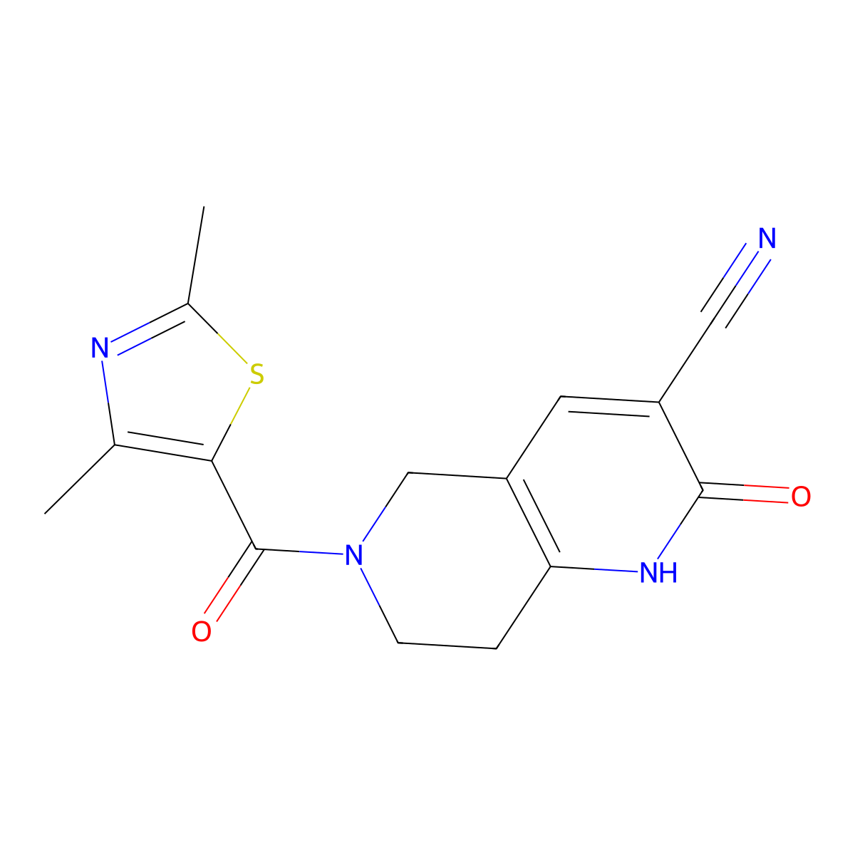 6-(2,4-Dimethylthiazole-5-carbonyl)-2-oxo-1,2,5,6,7,8-hexahydro-1,6-naphthyridine-3-carbonitrile molecular structure, CAS 2034356-85-7