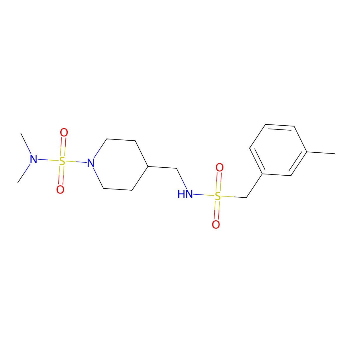 N,N-dimethyl-4-{[(3-methylphenyl)methanesulfonamido]methyl}piperidine-1-sulfonamide molecular structure, CAS 2034356-87-9