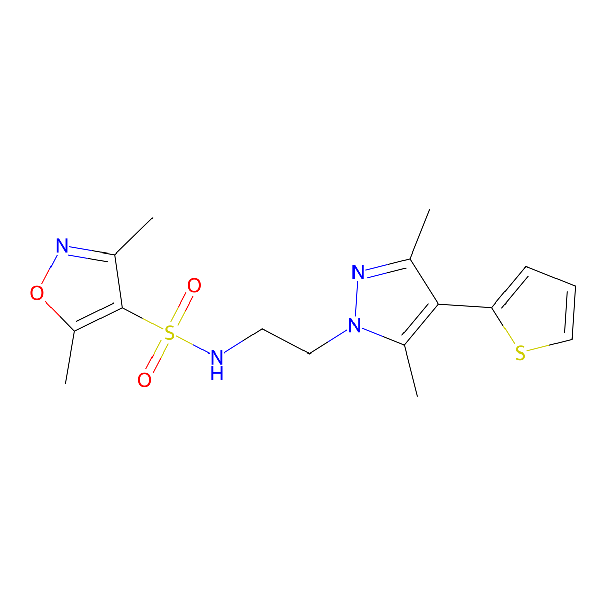 N-(2-(3,5-dimethyl-4-(thiophen-2-yl)-1H-pyrazol-1-yl)ethyl)-3,5-dimethylisoxazole-4-sulfonamide molecular structure, CAS 2034356-89-1