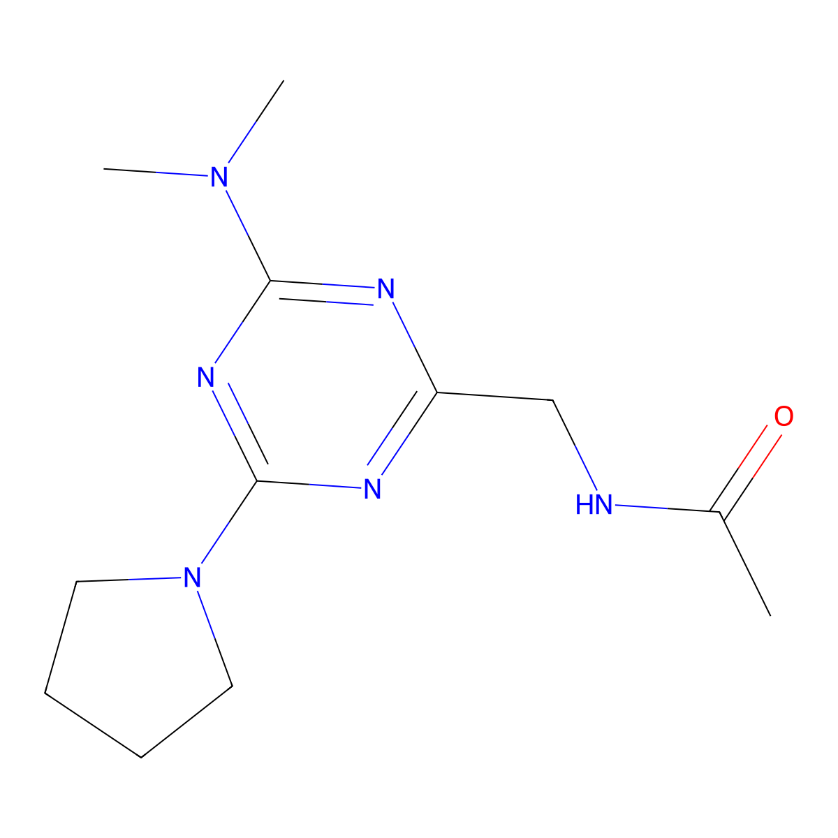 N-((4-(dimethylamino)-6-(pyrrolidin-1-yl)-1,3,5-triazin-2-yl)methyl)acetamide molecular structure, CAS 2034356-93-7