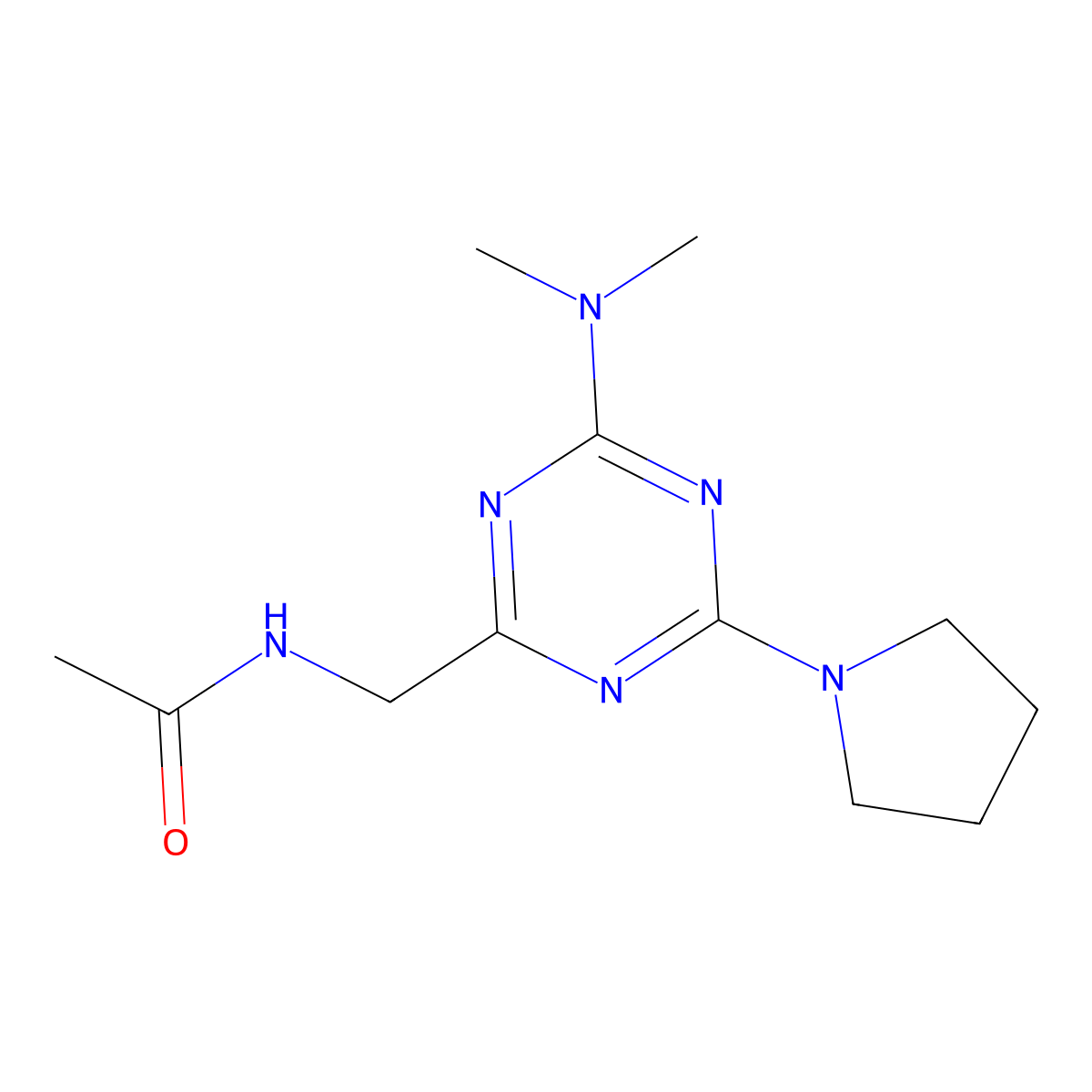 N-((4-(dimethylamino)-6-(pyrrolidin-1-yl)-1,3,5-triazin-2-yl)methyl)acetamide molecular structure, CAS 2034356-93-7