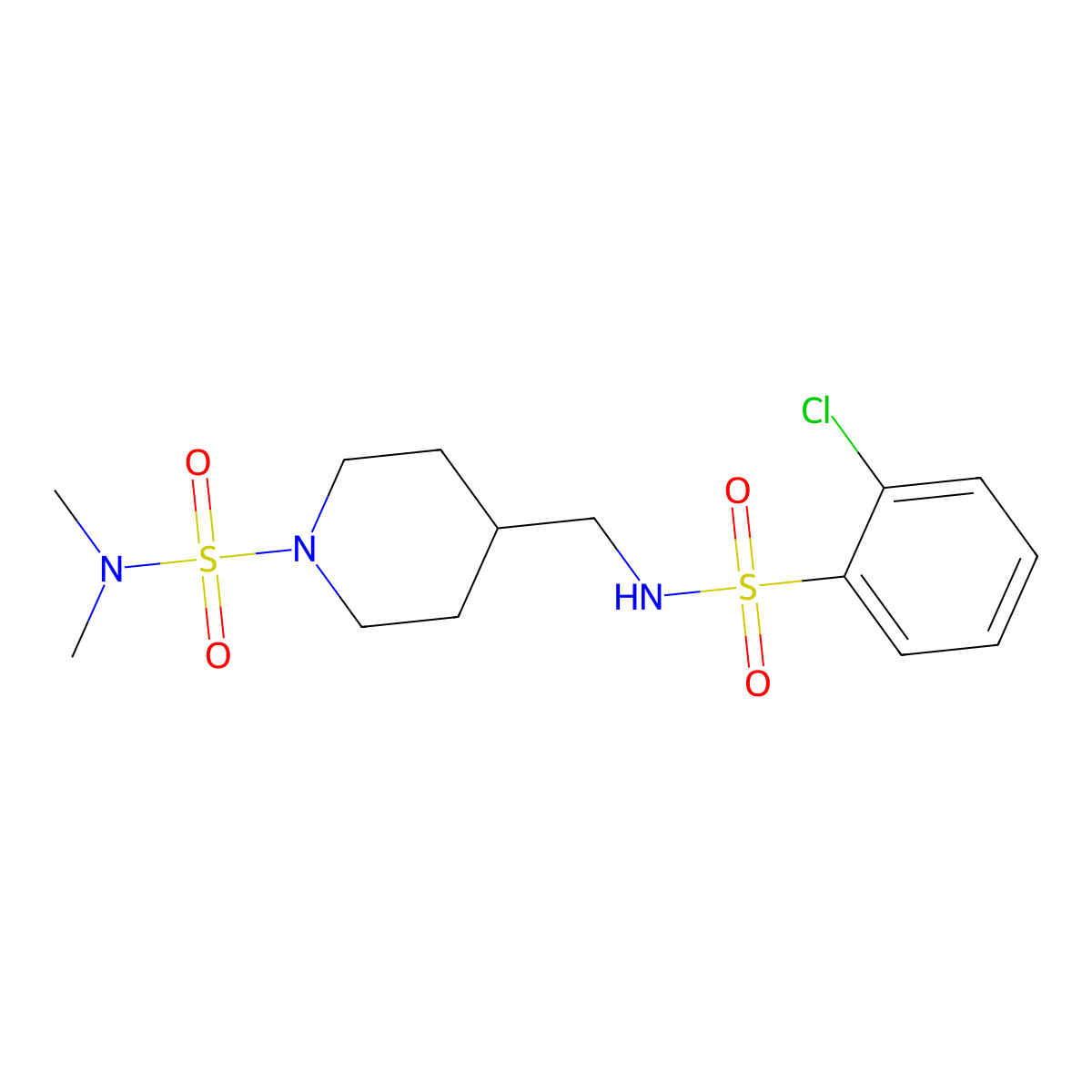 4-[(2-chlorobenzenesulfonamido)methyl]-N,N-dimethylpiperidine-1-sulfonamide molecular structure, CAS 2034356-95-9