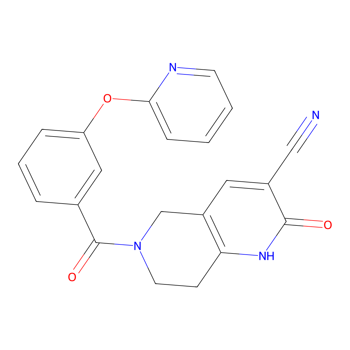 2-Oxo-6-(3-(pyridin-2-yloxy)benzoyl)-1,2,5,6,7,8-hexahydro-1,6-naphthyridine-3-carbonitrile molecular structure, CAS 2034356-96-0