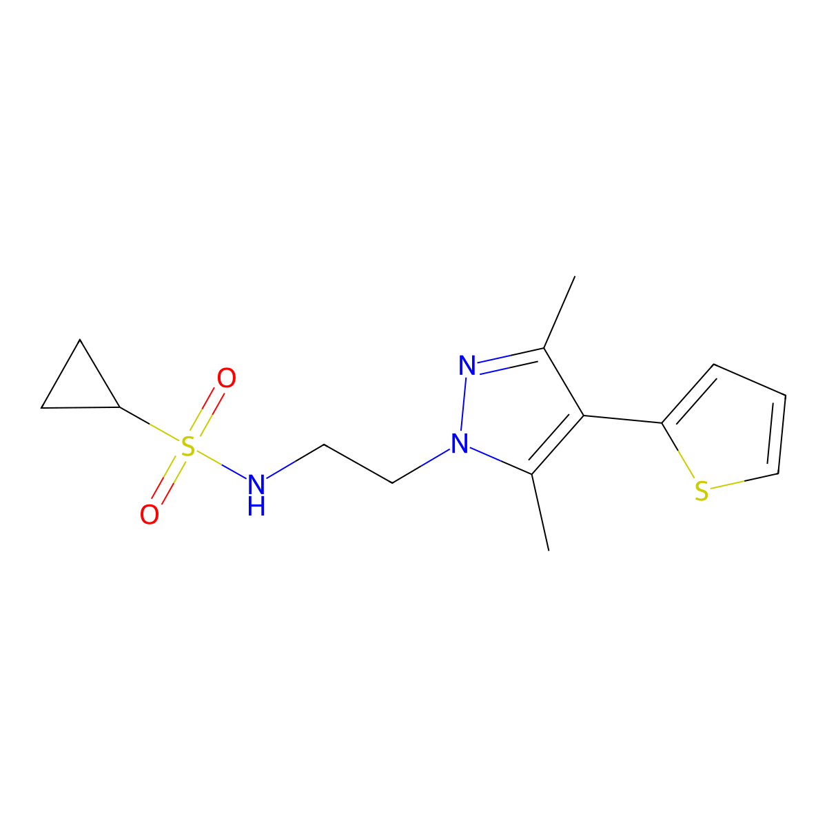 N-{2-[3,5-dimethyl-4-(thiophen-2-yl)-1H-pyrazol-1-yl]ethyl}cyclopropanesulfonamide molecular structure, CAS 2034356-97-1
