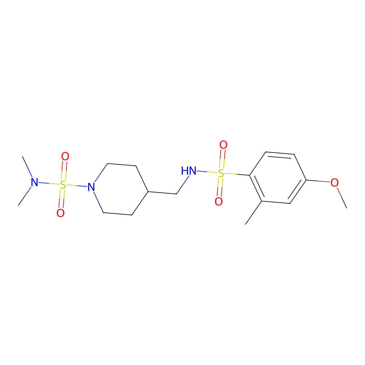 4-[(4-methoxy-2-methylbenzenesulfonamido)methyl]-N,N-dimethylpiperidine-1-sulfonamide molecular structure, CAS 2034357-01-0