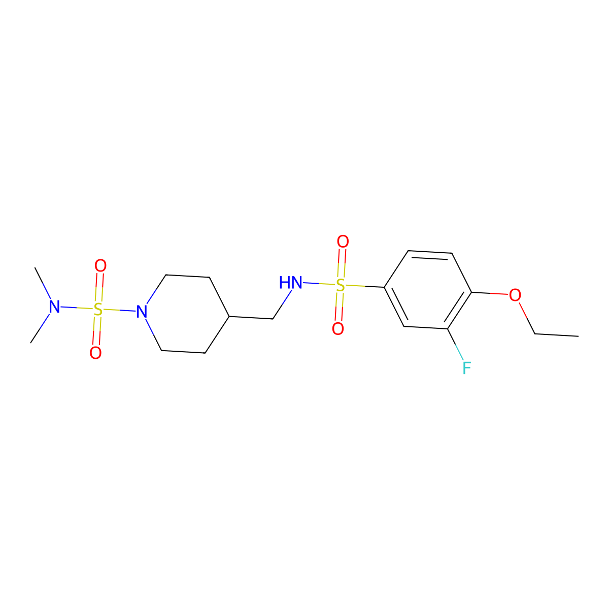 4-[(4-ethoxy-3-fluorobenzenesulfonamido)methyl]-N,N-dimethylpiperidine-1-sulfonamide molecular structure, CAS 2034357-09-8