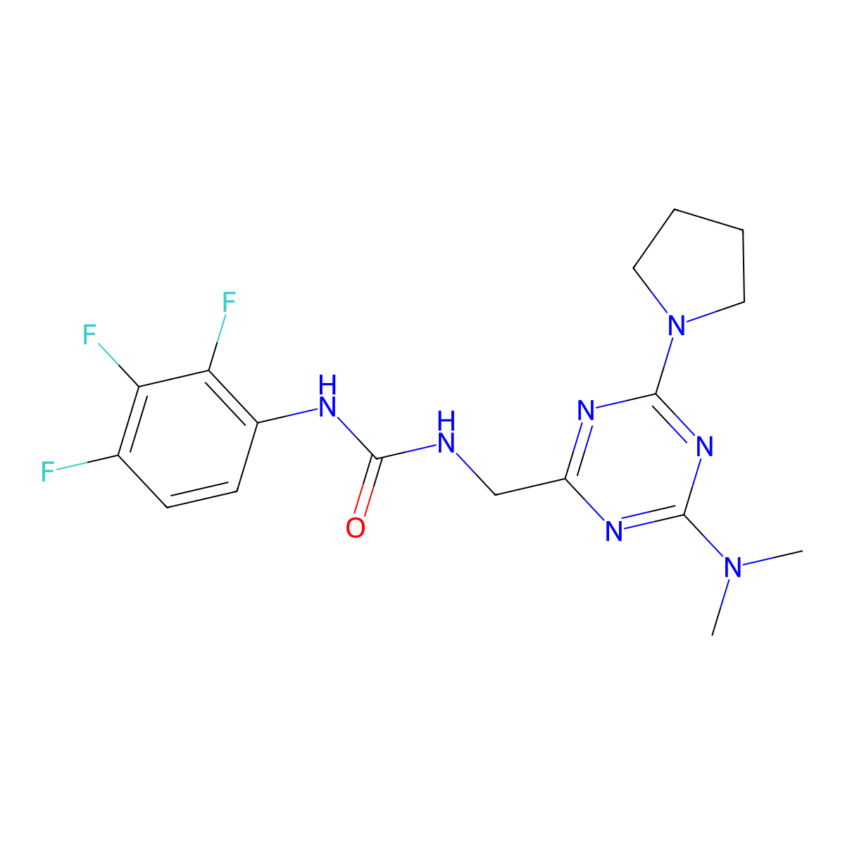 1-((4-(Dimethylamino)-6-(pyrrolidin-1-yl)-1,3,5-triazin-2-yl)methyl)-3-(2,3,4-trifluorophenyl)urea molecular structure, CAS 2034357-11-2