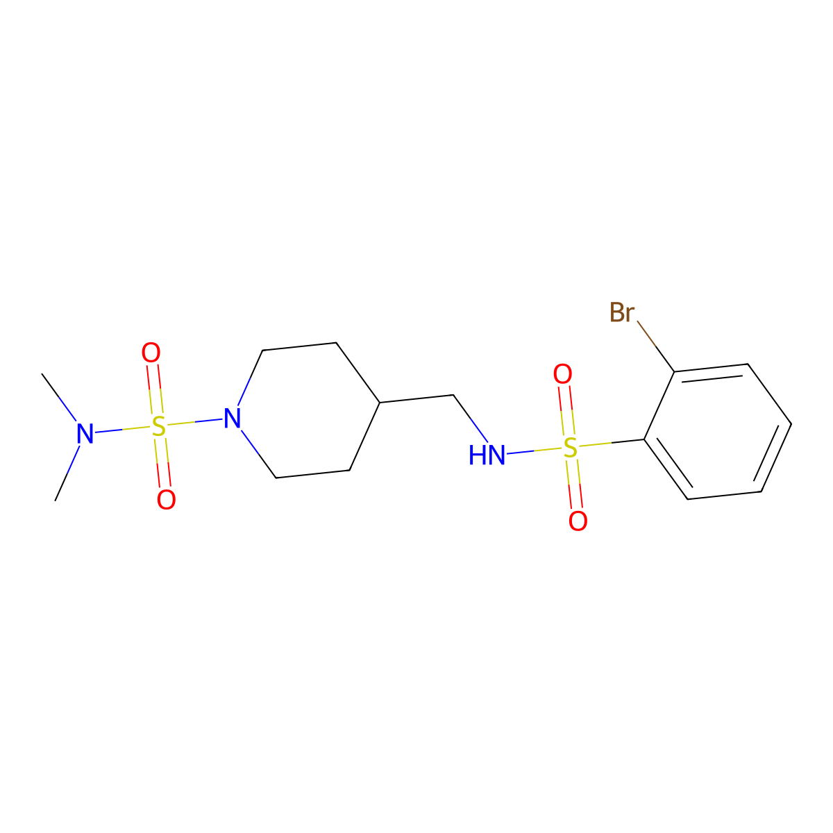 4-[(2-bromobenzenesulfonamido)methyl]-N,N-dimethylpiperidine-1-sulfonamide molecular structure, CAS 2034357-17-8