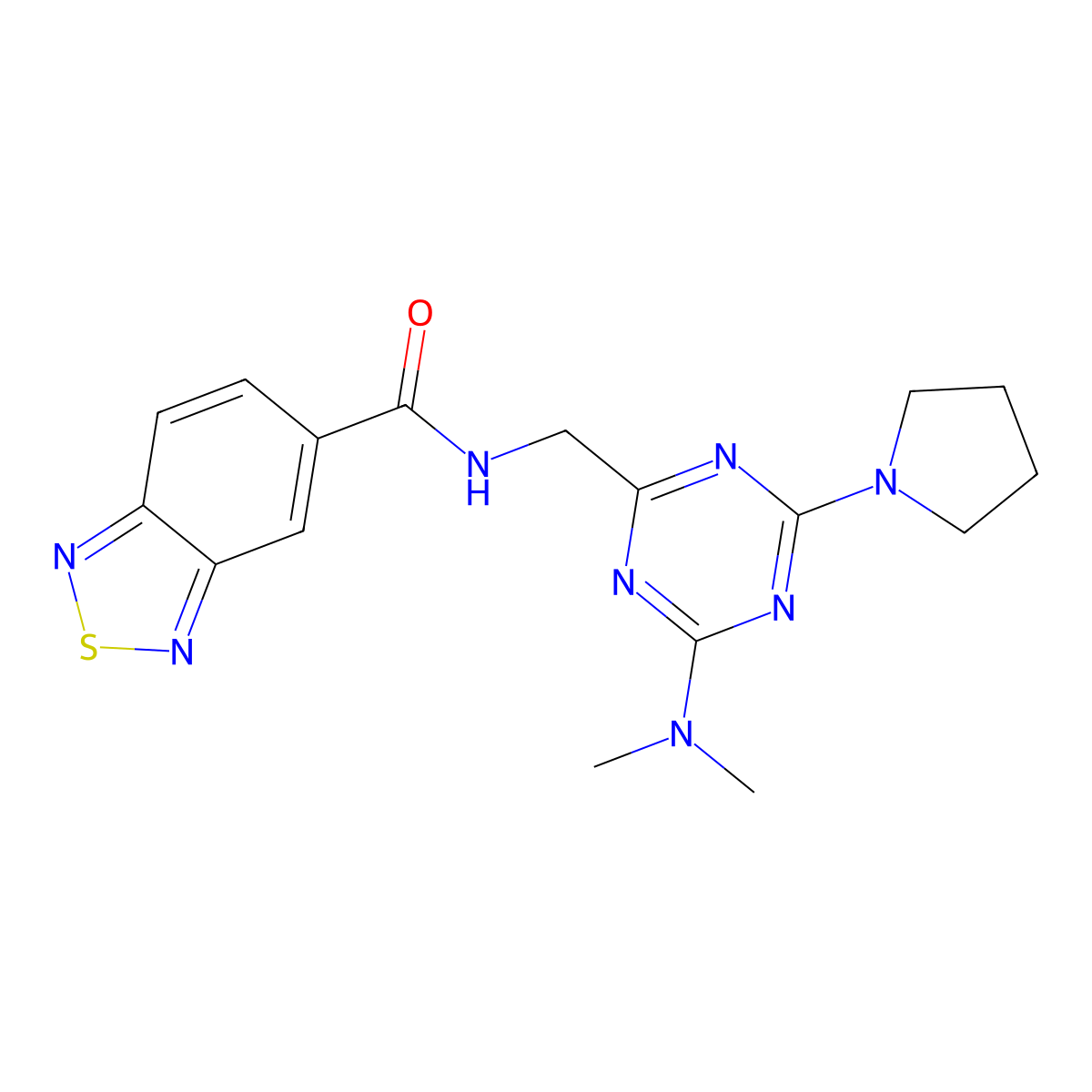 N-((4-(dimethylamino)-6-(pyrrolidin-1-yl)-1,3,5-triazin-2-yl)methyl)benzo[c][1,2,5]thiadiazole-5-carboxamide molecular structure, CAS 2034357-19-0