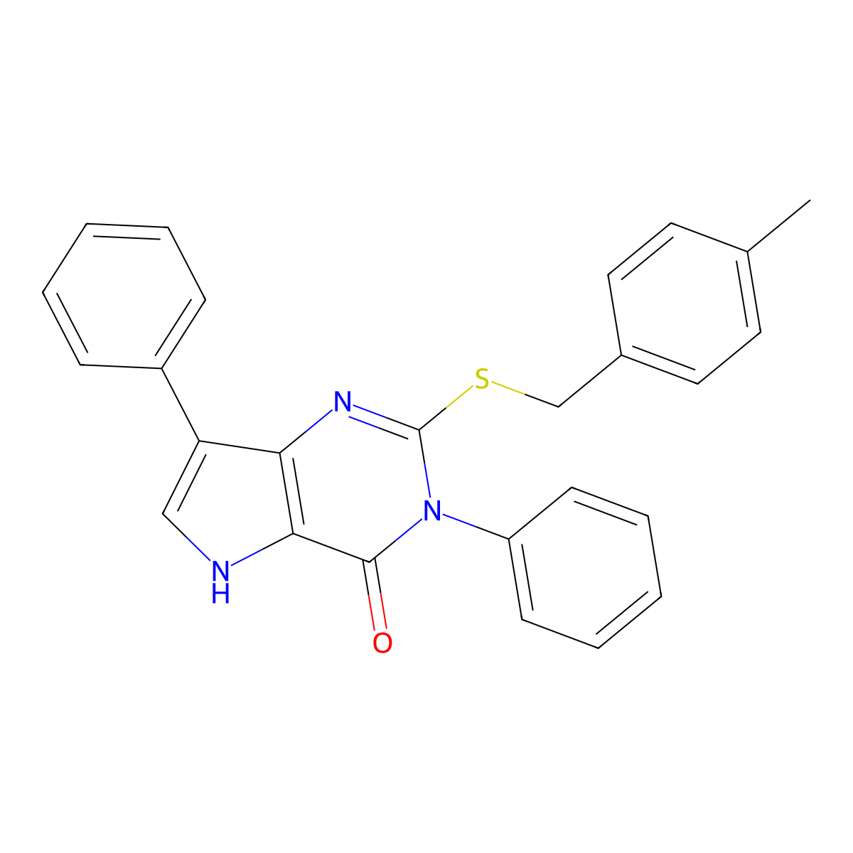 2-((4-methylbenzyl)thio)-3,7-diphenyl-3H-pyrrolo[3,2-d]pyrimidin-4(5H)-one molecular structure, CAS 2034357-26-9