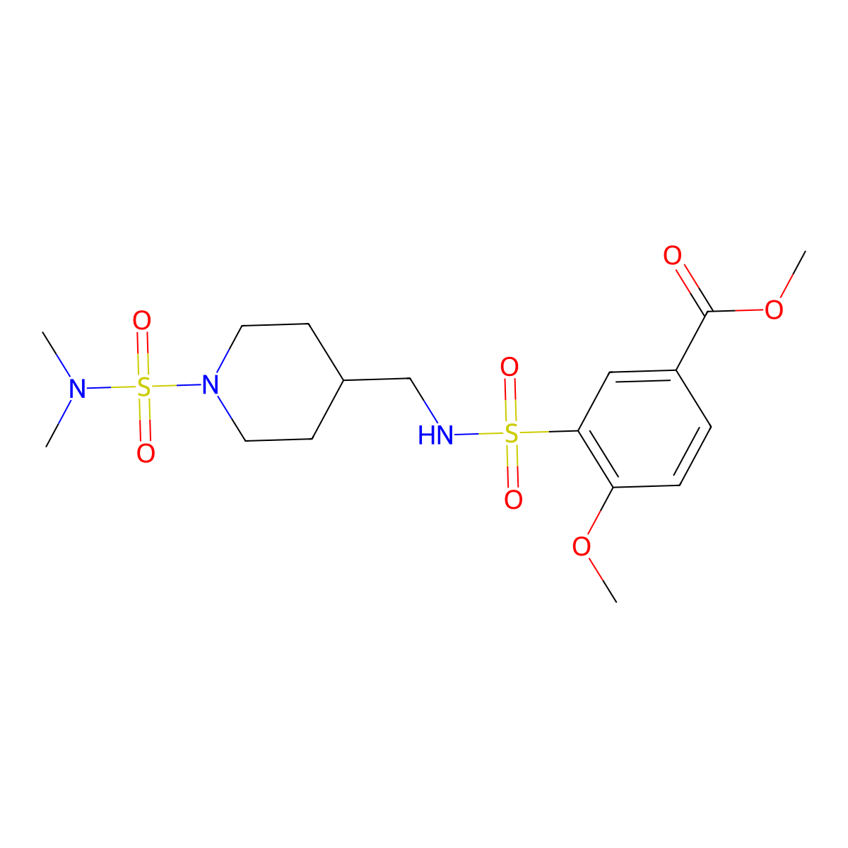 methyl 3-(N-((1-(N,N-dimethylsulfamoyl)piperidin-4-yl)methyl)sulfamoyl)-4-methoxybenzoate molecular structure, CAS 2034357-27-0